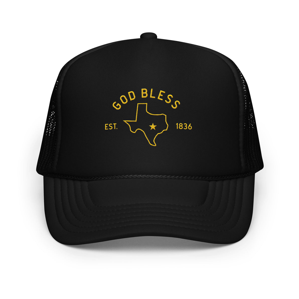 God Bless Texas, Foam trucker hat, front view