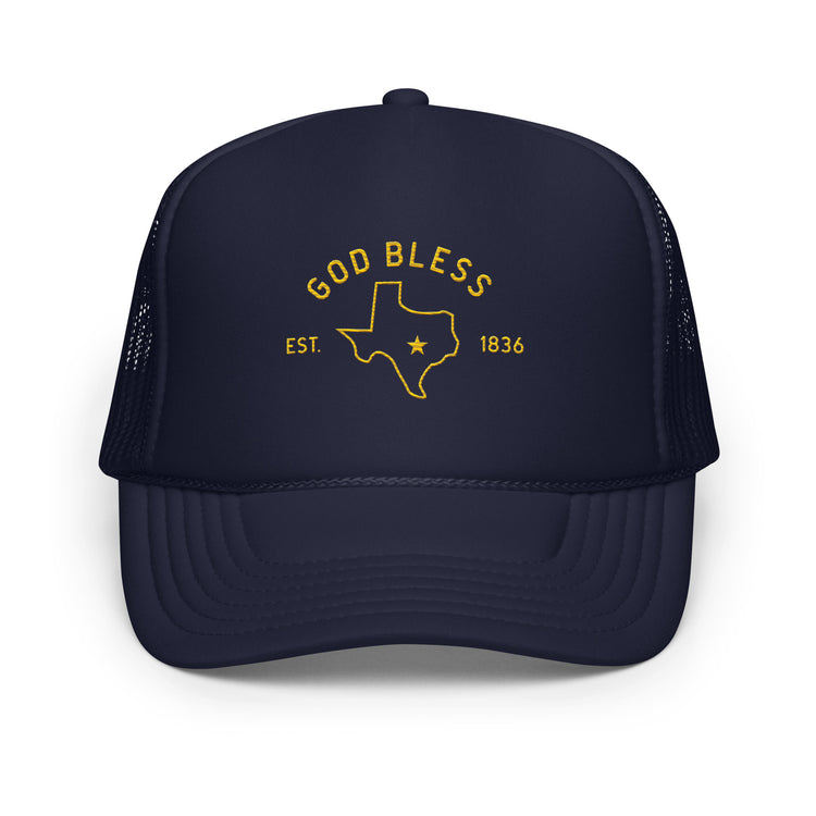 God Bless Texas, Foam trucker hat, front view