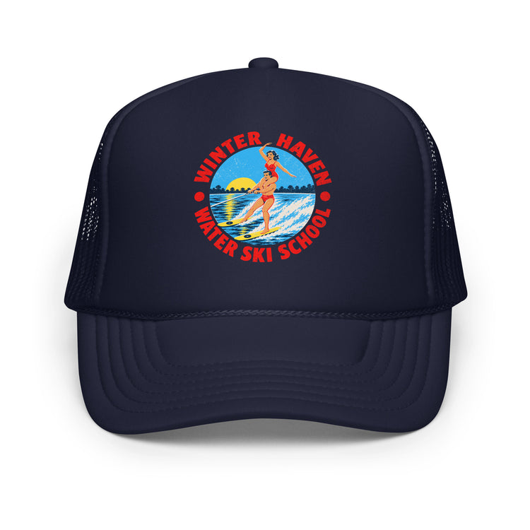 Winter Haven Ski School trucker hat, Navy front view
