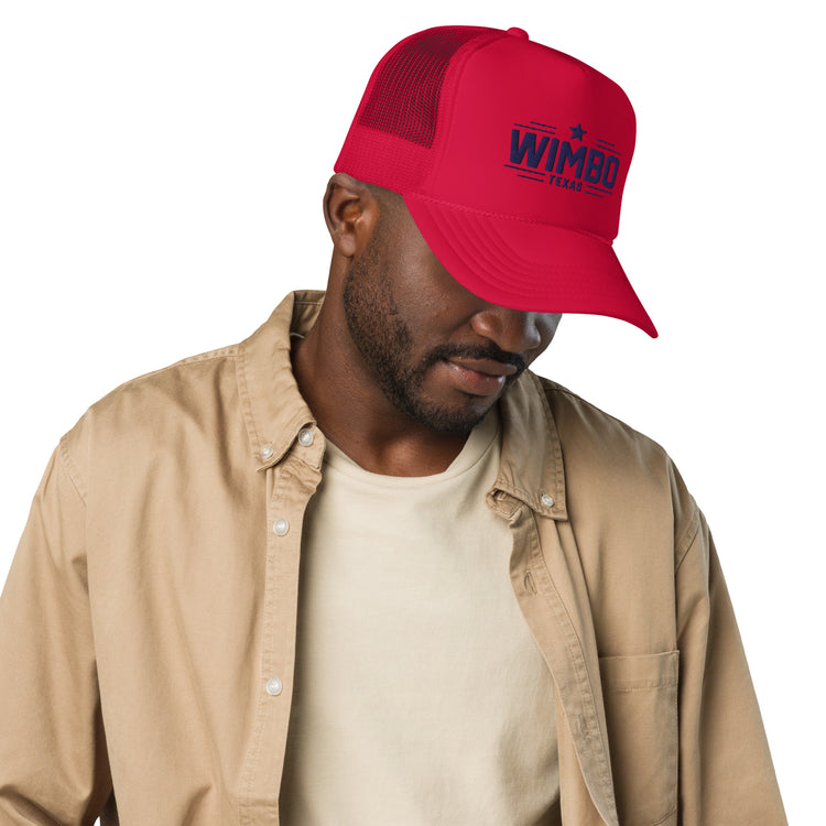 WIMBO Foam trucker hat, RED, angled view