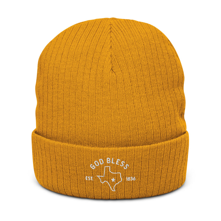 God Bless Texas, Ribbed knit beanie, front view