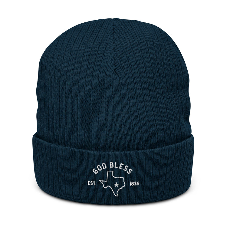 God Bless Texas, Ribbed knit beanie, front view