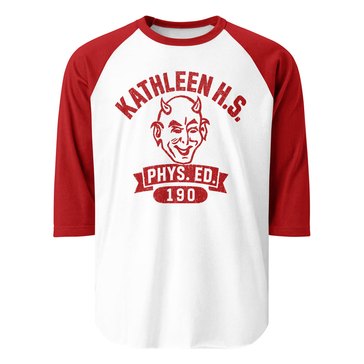 Kathleen High School 3/4 t-shirt, White/Red, front view