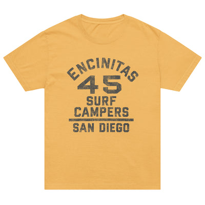 Encinitas Surf Camp t-shirt, Washed Mustard, front view