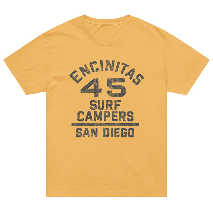 Encinitas Surf Camp t-shirt, Washed Mustard, front view